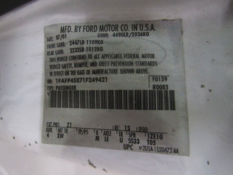 01-04 Ford Mustang AC Heater Climate Control Panel