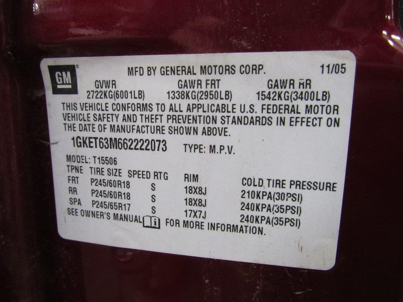 06-07 Envoy Denali Left LH Driver Side Power Door Mirror Red Jewel 80