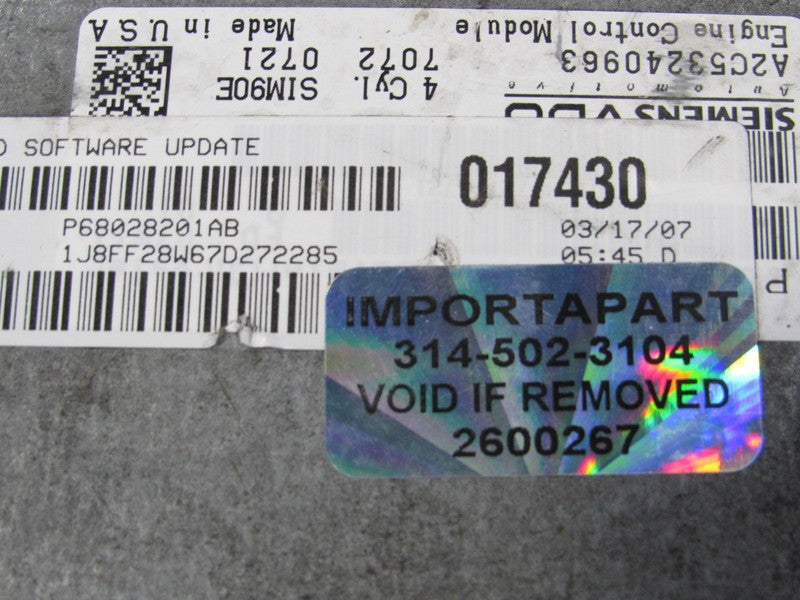 PLUG & PLAY 07 Compass Patriot 2.4 CVT 4WD Engine Computer ECU 6802820