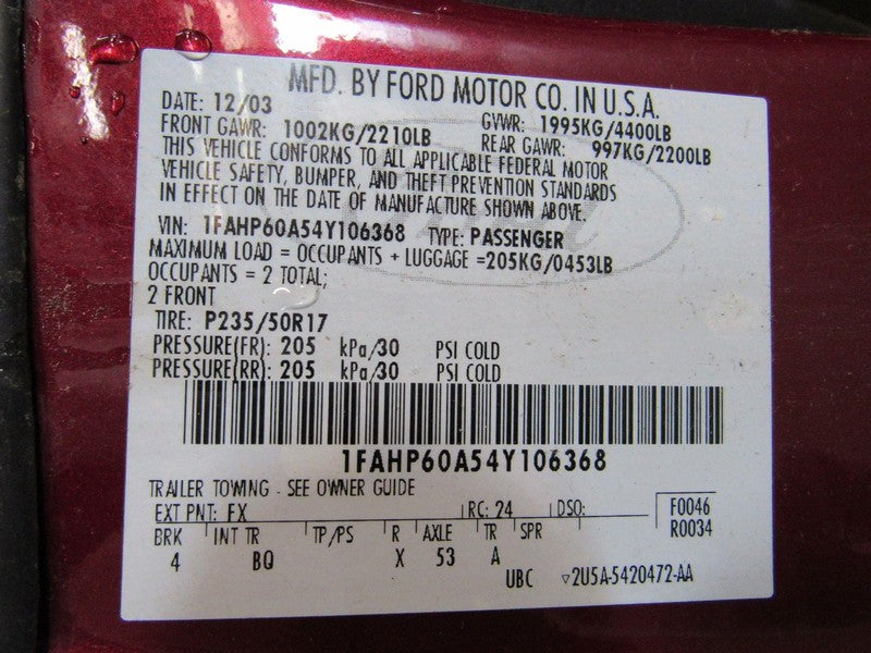 02-05 Ford Thunderbird Right RH Passenger Side Headlight Head Light La