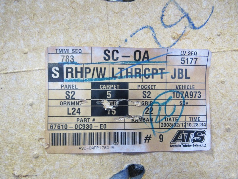 01-04 Toyota Sequoia Limited Front RH Passenger Interior Door Trim Pan