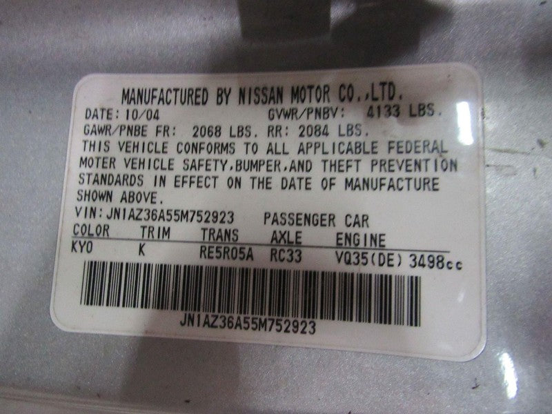05 Nissan 350Z Convertible AT Instrument Cluster Speedometer Odometer 
