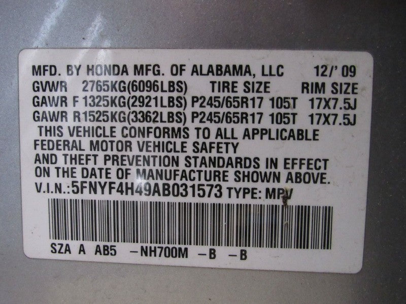 09-15 Honda Pilot Left LH Driver Side Taillight Tail Light Lamp