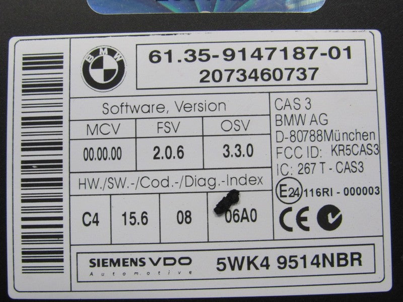 08 BMW 328i 3.0L E90 DME ECU ECM PCM CAS Engine Computer Key Set 7 581
