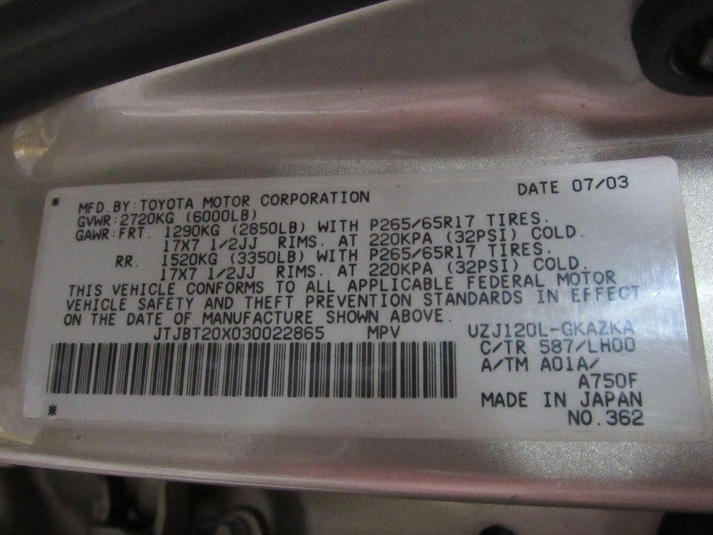 03-09 Lexus GX470 Right RH Passenger Dual Sun Visor Sunvisor Shade Tan