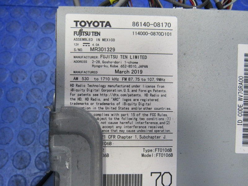 19-20 Toyota Sienna Gracenote XM HD Radio GPS Navigation Unit 86140-08