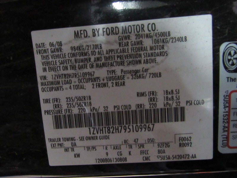 05-11 Ford Mustang Right RH Passenger Side Sun Visor Sunvisor Black