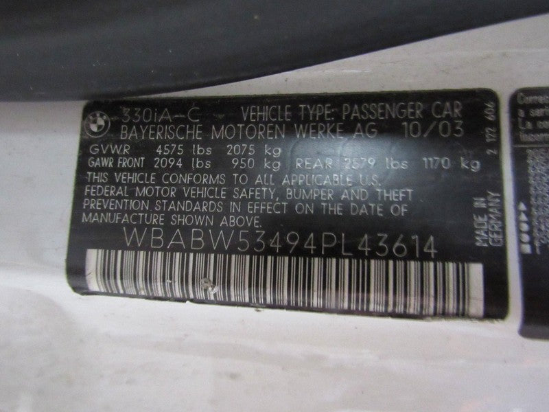 01-06 325 330 M3 Convertible Left LH Driver Rear Quarter Power Window 