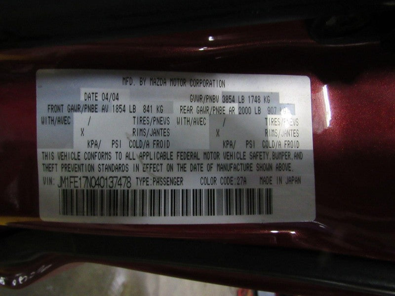 04-08 Mazda RX-8 Left LH Driver Side Front Door Trim Panel W/O Switch 