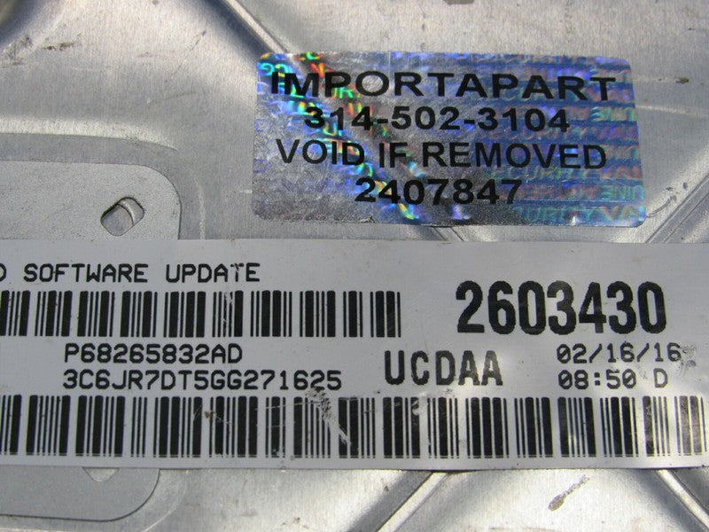 VIN PROGRAMMED 16 Ram 1500 5.7L AT Engine Computer ECU 68265832 PROG 7