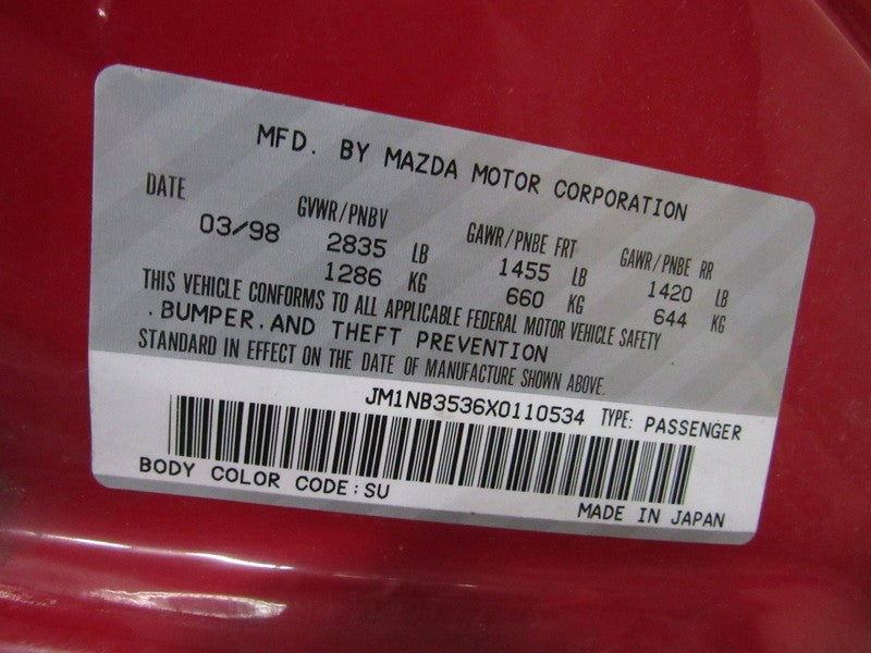 99-05 Mazda Miata MX5 Fuel Tank Door Gas Filler Lid Classic Red SU