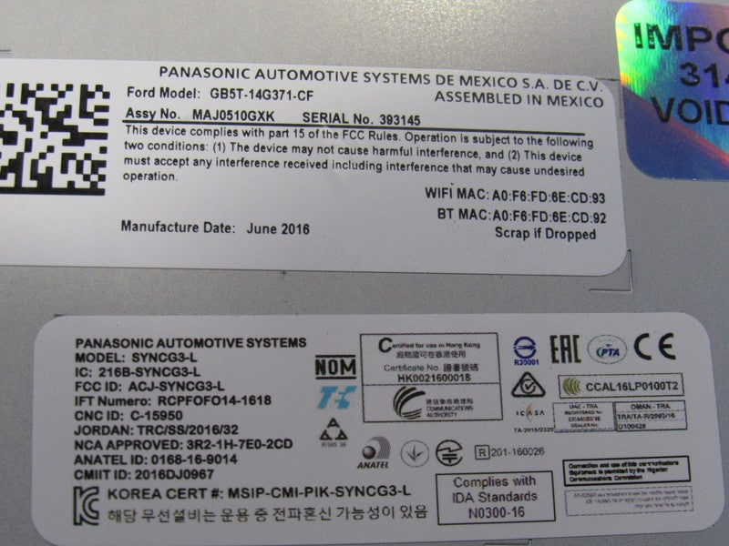 16-17 Ford Escape Edge Mustang Sync 3 APIM Bluetooth Module HJ5T-14G37