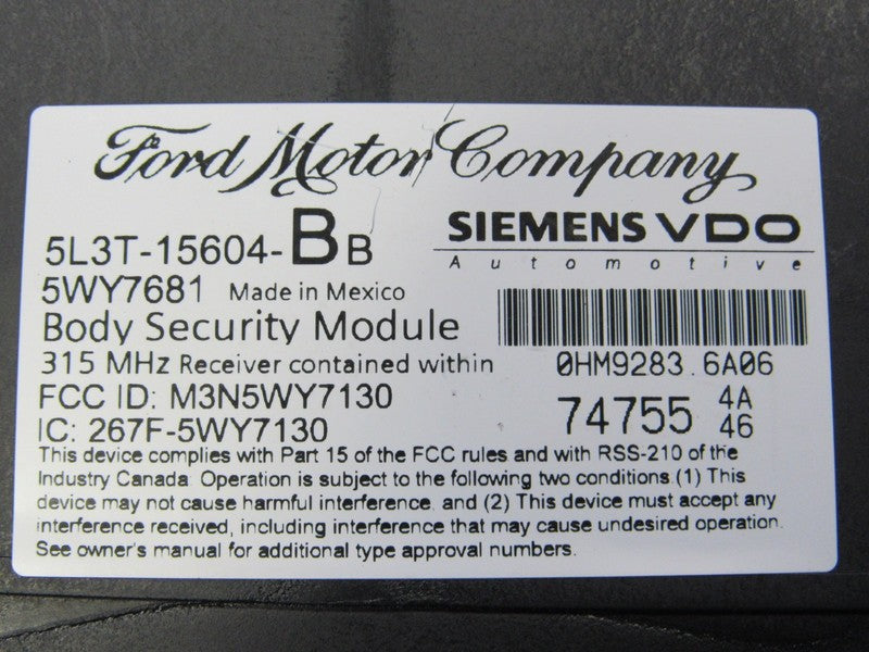 04-06 Ford F150 Anti Theft Keyless Body Control Security Module 5L3T-1