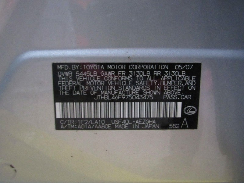 07-09 Lexus LS460 Right RH Passenger Side Gray Cloth Sunvisor Sun Viso