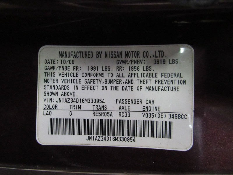 06-07 Nissan 350Z Left LH Driver Side Taillight Tail Light Lamp