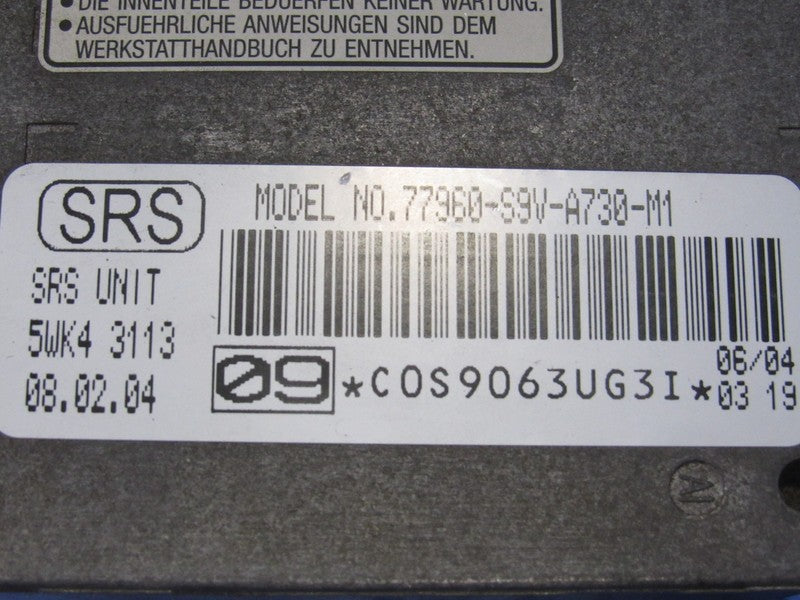 03-04 Honda Pilot SRS Control Unit Module OEM 77960-S9V-A73 1721