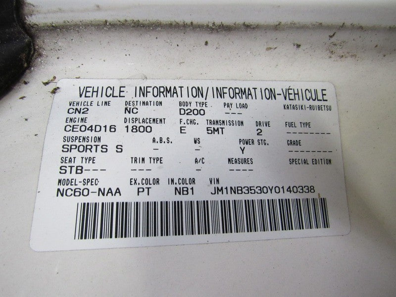 99-05 Mazda Miata MX-5 NB Fuel Tank Door Gas Filler Lid Chaste White P